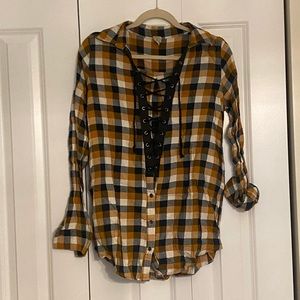 Black & Yellow Laced Up Plaid